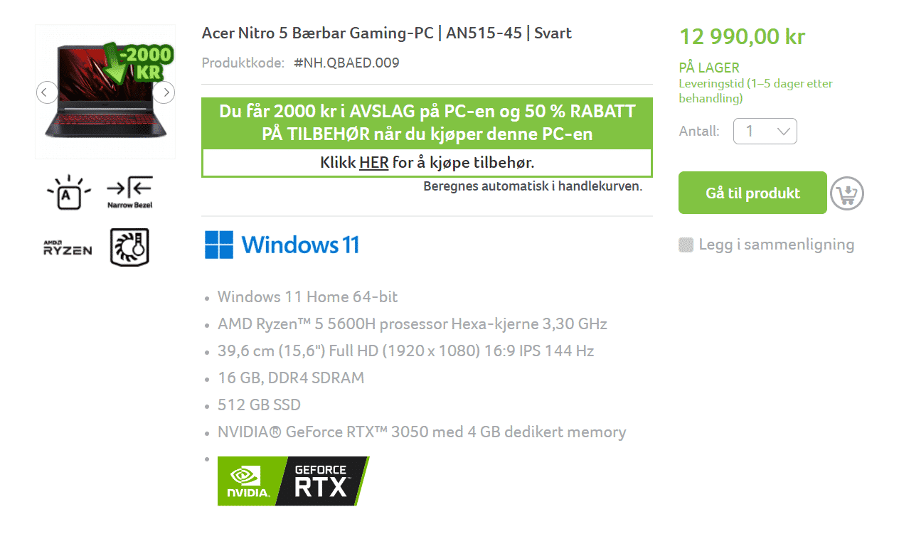 Acer bærbar gaming tilbud