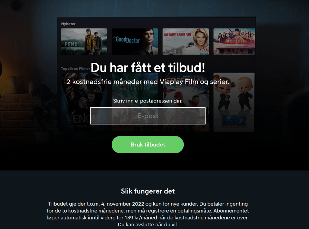 Viaplay gratis i 2 måneder med Viaplay Film og serier