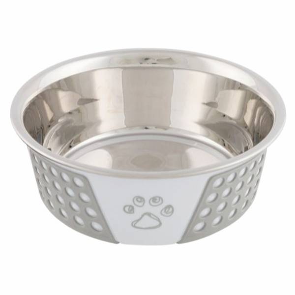 Grå/hvit rustfri skål til hund