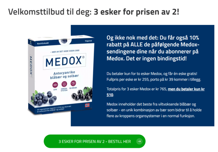 Medox Velkomsttilbud med 3 pakker for prisen av 2