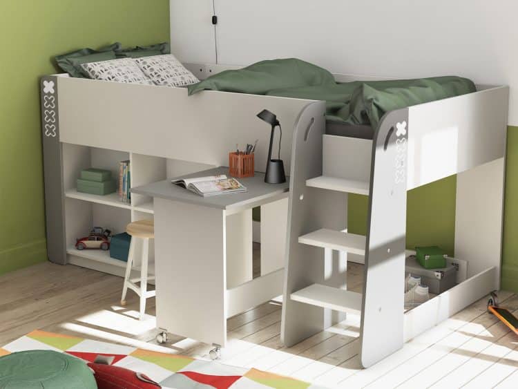 Halvhøyseng – Paddington – Barn – 90×200 Hvit/grå