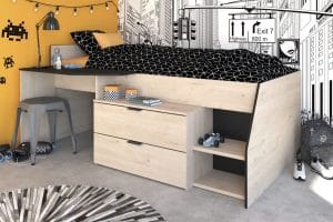 Milky halvhøy seng med skrivebord – NATUR
