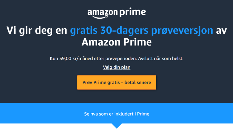 Gratis 30-dagers prøveversjon av Amazon Prime med prisbelønte filmer og TV-serier