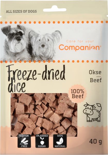 Frysetørkede terninger av okse til hund